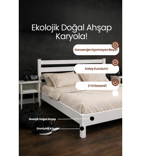 Urban Model Masif Ahşap Karyola Kolay Kurulum Fırınlanmış İthal Sibirya Çamı 140x190 Yatak Uyumlu