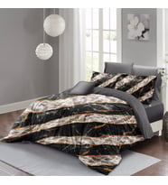 MonoHome Nevresim Takımı Çift Kişilik 3D Pamuk Saten Zebra Marble (Siyah-Altın)