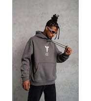 Erkek Baskılı Kapüşonlu Sweat - Gri