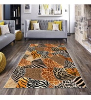 Kahverengi Patchwork Leopar Desen Yıkanabilir Kaymaz Taban Leke Tutmaz Modern Salon Halısı ve Yolluk