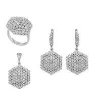 Altıgen Zirkon Taş 925 Ayar Gümüş Kadın Set