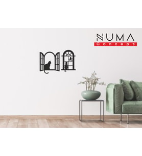 Numa Concept-Dekoratif Pencerede Duran Sevimli Kedi Temalı kedi pencere- Camdaki Kedi Mdf (Siyah)