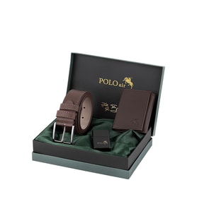 Polo Air Erkek Mıknatıslı Cüzdan Kemer Çakmak Kombin Seti Kahverengi Renk CM-04-K
