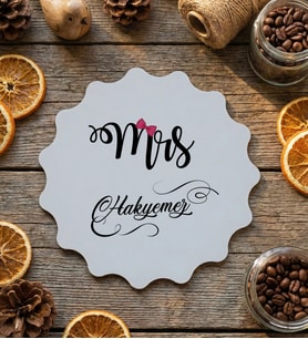Kişiye Özel MRS Soyisim Bardak Altlığı Doğum Günü Hediyesi (Bej)
