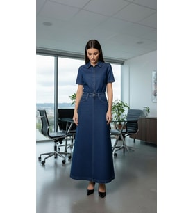 Kadın Denim Pamuklu Çan Etek (Lacivert)