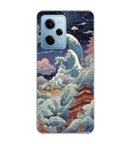 Redmi Note 12 Pro 5G Uyumlu Kanagawa Dalga Kolaj Desenli Şeffaf Telefon Kılıfı