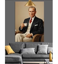 Mustafa Kemal Atatürk Kahve İçiyor Dekoratif Kanvas - Mdf Ahşap Tablo