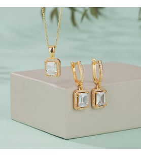 Gümüş Pazarım Dikdörtgen Kesim Altın Kaplama Baget Gümüş Set (Gold)
