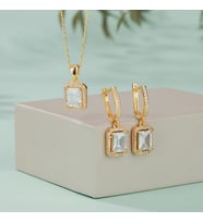 Gümüş Pazarım Dikdörtgen Kesim Altın Kaplama Baget Gümüş Set (Gold)
