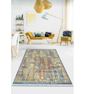 Çok Renkli Vintage Dokuma Pamuk Taban Kaymaz Kilim KLM287