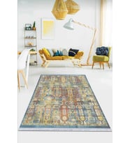 Çok Renkli Vintage Dokuma Pamuk Taban Kaymaz Kilim KLM287