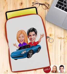 BK Gift Kişiye Özel Sevgililer Karikatürlü Taşınabilir Koruyucu Tablet Kılıfı & Organizer Çanta - Turuncu-52