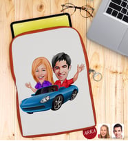 BK Gift Kişiye Özel Sevgililer Karikatürlü Taşınabilir Koruyucu Tablet Kılıfı & Organizer Çanta - Turuncu-52