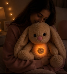 Nefes Alıp Veren Işıklı Sevimli Kahverengi Peluş Tavşan Sevgiliye,Arkadaşa Hediye