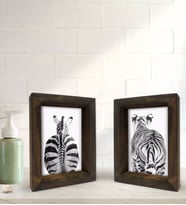 Bk Gift Banyo Dekoratif 2'li Doğal Masif Ahşap Çerçeve 15x20cm-22 (Beyaz)