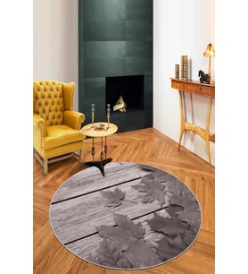 Gri Çınar 3D Kaymaz Tabanlı Yuvarlak Hol Halısı AR412 - 100 x 100 cm