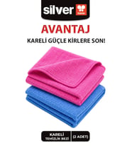 Silver Home Kareli 2li Mikrofiber 50x70cm Genel Temizlik Bezi - Mavi/Pembe
