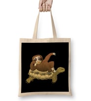 Cute & Funny Sloth Riding Turtle Adorable Animals Bez Çanta Uzun Saplı
