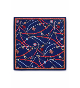 Lacivert Zincir Desenli 70x70 cm Fular – Şık Kadın Boyun ve Saç Fuları