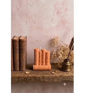 Vintage Kitaplar 3'lü Mum - Mumelia Candles Doğal Soya, El Yapımı, Dekoratif - Turuncu