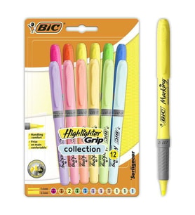 Bic Marking Highlighter Grip İşaretleme Kalemi Pastel ve Neon 12 Renk 