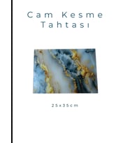 Cam Kesme Tahtası* Mutfak Tahtası Kare 25x35cm Mermer Mavi Altın Görünümlü