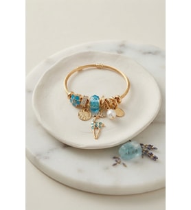 Geyik Model Gold Renk Mavi Charmlı Bileklik 5886