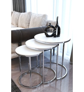 Gümüş Metal Parlak Beyaz Mdf Tabla Zigon Sehpa