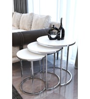 Gümüş Metal Parlak Beyaz Mdf Tabla Zigon Sehpa