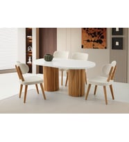 Açılır Oval HIGH GLOSS  Yemek Masası Takımı Masal Sandalye Natural 1 Masa 6 Sandalye )
