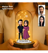 Kişiye Özel Çift Karikatür Fanus  Sevgili ve Evlilere Özel Işıklı Biblo