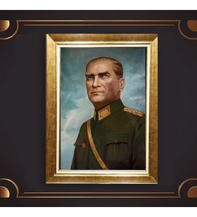 Özel Seri Paspartulu Çerçeveli Atatürk Tablo l444 (Gold)