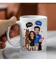 Kişiye Özel Atı ve Köpeği Olan Çiftler Karikatürlü Kapa Bardak