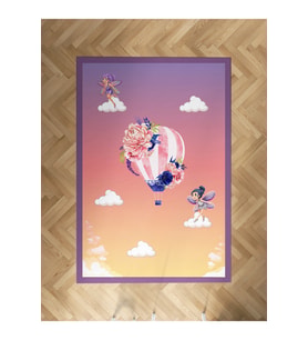 MEKTA HOME BEBEK VE ÇOCUK ODASI Uçan Balon ve Çiçek Desenli Halı