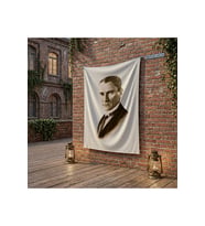 Kravatlı Takım Elbiseli Gazi Mustafa Kemal Atatürk poster Bayrak Raşel Kumaş 100x150 cm ATA31