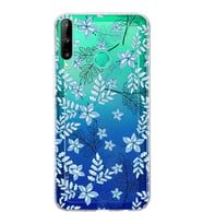 Huawei P40 Lite E Uyumlu Kapak Floral Mavi Tasarımlı Şeffaf Silikon Kılıf