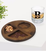 BK Gift Kişiye Özel İsimli Viski Bardağı ve Doğal Masif Ahşap Ceviz Yuvarlak Sunum Tabağı Çerezlik Hediye Seti-31