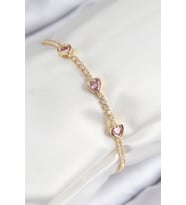 Pirinç Zirkon Taşlı Pembe Kalp Model Gold Renk Kadın Bileklik 5886 - HPSBYI4983-5793