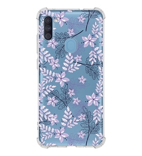 Samsung Galaxy A11 Uyumlu Köşe Korumalı Antişok Kapak Floral Lila Tasarımlı Şeffaf  Kılıf