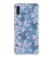 Samsung Galaxy A11 Uyumlu Köşe Korumalı Antişok Kapak Floral Lila Tasarımlı Şeffaf  Kılıf