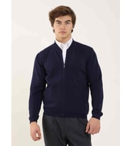 Lacivert Erkek Slim Fit Düz Bomber Yaka  Triko