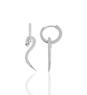 Söğütlü Silver Gümüş rodyumlu zirkon taşlı  14 mm halkalı tasarım yılan küpe