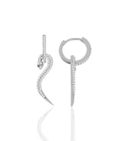 Söğütlü Silver Gümüş rodyumlu zirkon taşlı  14 mm halkalı tasarım yılan küpe