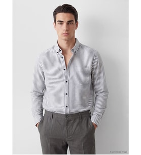 LCWAIKIKI Classic Lacivert Regular Fit Çizgili Oxford Erkek Gömlek