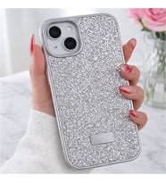 Coverzone iPhone 14 ile Uyumlu Elmas Desen Taşlı Kılıf – 2 mm Kamera Çıkıntı Koruma, Işıltılı Lüks Şık Darbe Emici Kapak Gümüş