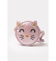 Yuvarlak Kedi Kafası Tasarımlı Kız Çocuk Omuz Çantası Suni Kız Çocuk Çantası (Pudra)