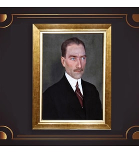 Altın Varaklı Çerçeveli Paspartulu Atatürk Tablo DC0607 (Gold)