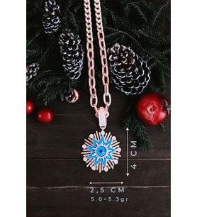Mavi Kar Tanesi Rose Klipsli Kolye Ucu & Ajda Bilezik Charm  925 Ayar Gümüş