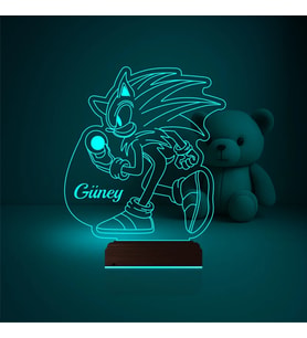 Luvivia Çocuk Odası Çizgi Film Sonic Kişiye Özel 3D Lamba - Masa Gece Lambası