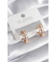 Pirinç Gold Renk Zirkon Taşlı Kadın Küpe - TJ-BKP8356
